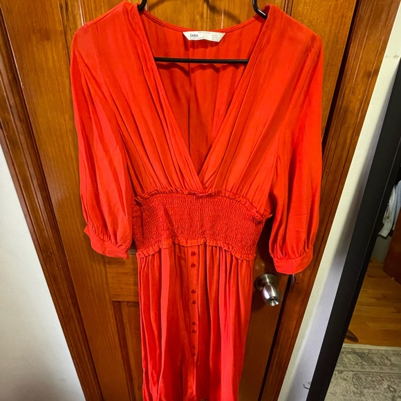 Poppy Red Smocked Waist Dress - Picture 2 of 3